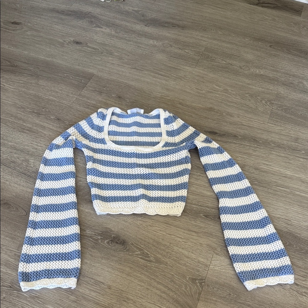 Blue and White Striped Women's Sweater Hollister Xxs juniors women’s